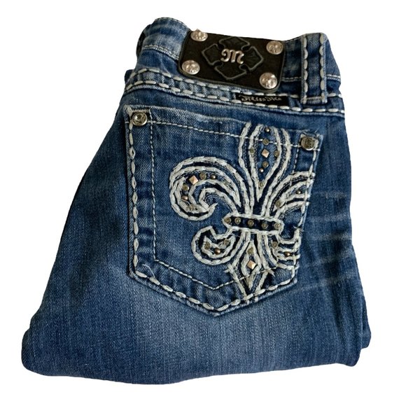 Miss Me 'Skinny' Womens Jeans Tag 25 Blue W26xL32 Distressed Embroidered Denim - Picture 12 of 12